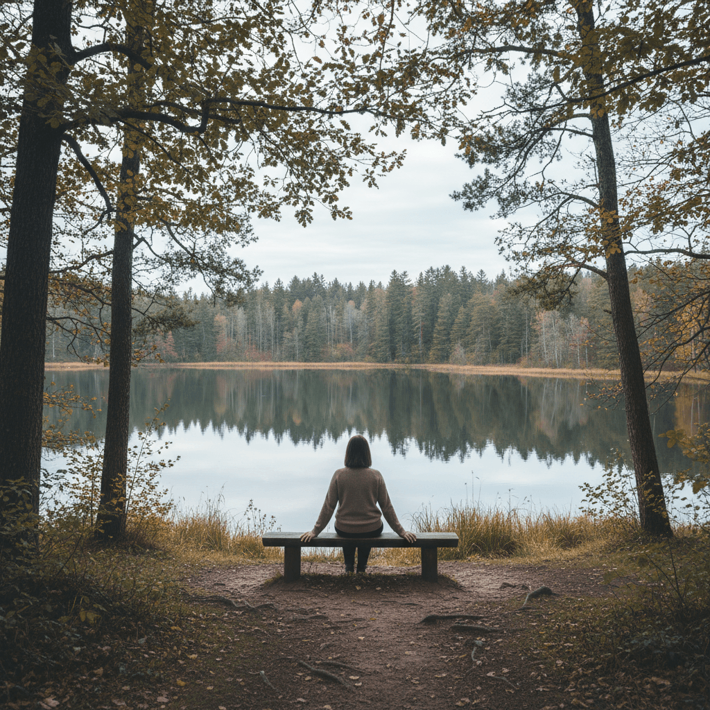 Person in quiet reflection overlooking natural landscape