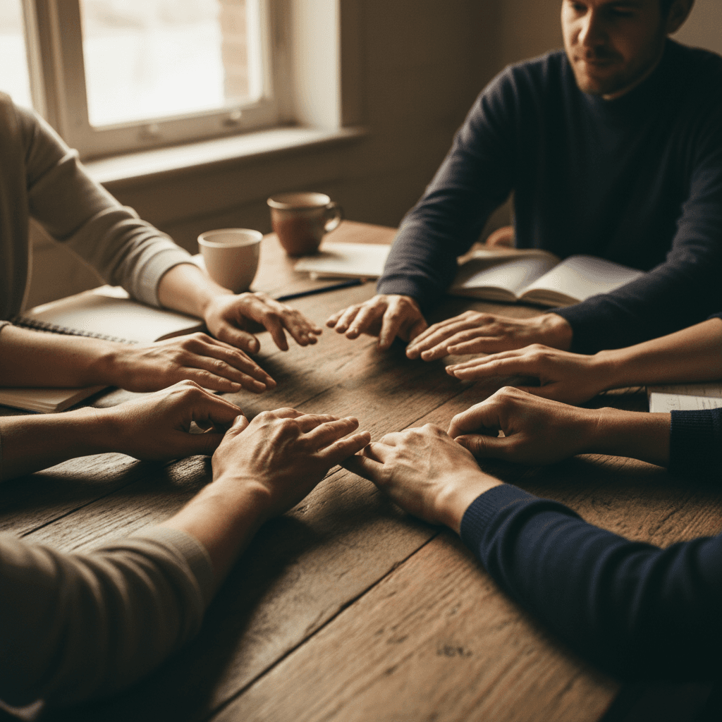 Community members sharing a meal together