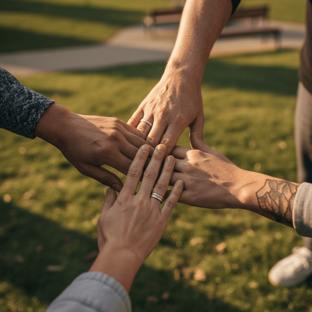 Hands united in community commitment